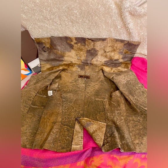 Unique 100% Genuine Leather & fur Embossed Croc Jacket Size 38 small brown tan - Picture 14 of 17